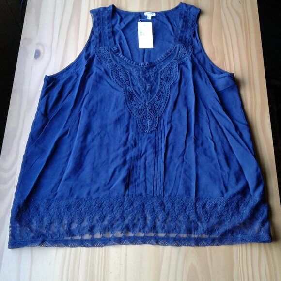 Blue Cotton & Lace Tank Top - Picture 1 of 6
